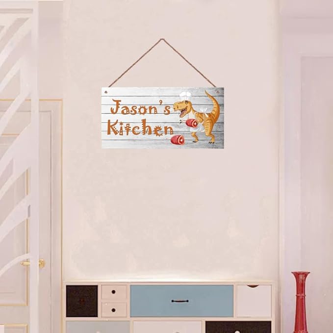 Personalized Kitchen Sign for Home Decor,Dinosaur Art Custom Name Wall Decor Decorative Plate for Mother Father Grandparents Kitchen