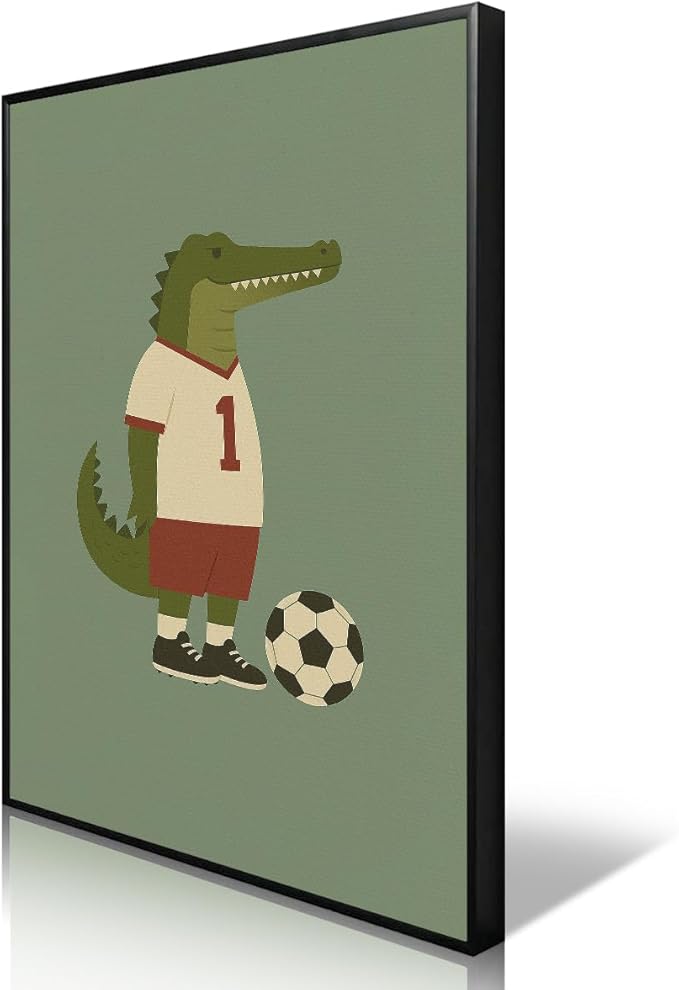 Soccer Posters, Nursery Animal Sports Posters, Long Live Boyhood Inspirational Quote Print, Football Athletes Giraffe Rabbit Crocodile Pictures, Boys Bedroom Sports Artwork 12x16in Framed