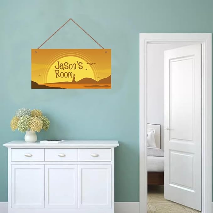 Personalized Sign Sunrise Themed Bedroom Decor Lighthouse Sign Landscape Art Decor for Kids Room Nursery Wall Decorations Stuff For Little Man Cave Boys Room