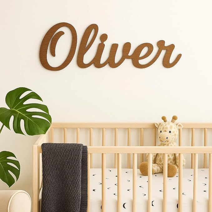 STRONGUS Personalized Wood Name Sign – Custom Nursery or Family Wall Décor – Baby Name Sign, Kids Room or Home Sign – Choose Font & Size – Rustic Wooden Gift (1rd line of text)