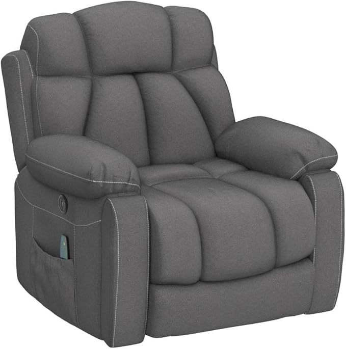 CANMOV Large Power Lift Recliner Chairs with Massage and Heat for Elderly Big People, Heavy Duty Motion Reclining Mechanism-Anti Skid Fabric Recliner Chair with 2 Concealed Cup Holders,Dark Gray