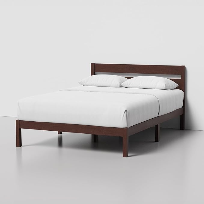 LIFEMENT Classic Wood Platform Bed Frame with Headboard, Essential, Noise Free, Under Bed Storage, No Box Spring Needed, Easy Assembly (Walnut, Full)