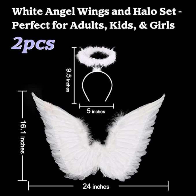 SEVADA Black Angel Wings and Halo for Adult Women, Dark Devil Fallen Feather Angel Wings for Kids Girls