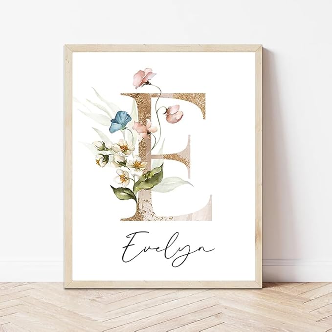 Personalized Wooden Name Sign, Floral Monogram Nursery, Boho Floral Pattern, Baby Name Sign for Kids Room Gift/15