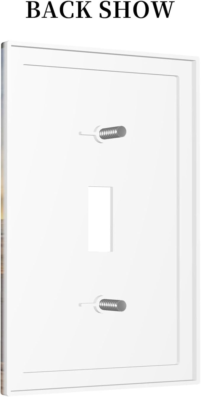 Sun Beach Grass Ocean Landscape Single Toggle Wall Plate Covers 1 Gang Light Switch Cover Farmhouse Western Brown Barn Door Faceplate Decorative Electrical for Bathroom Kitchen Home Decor