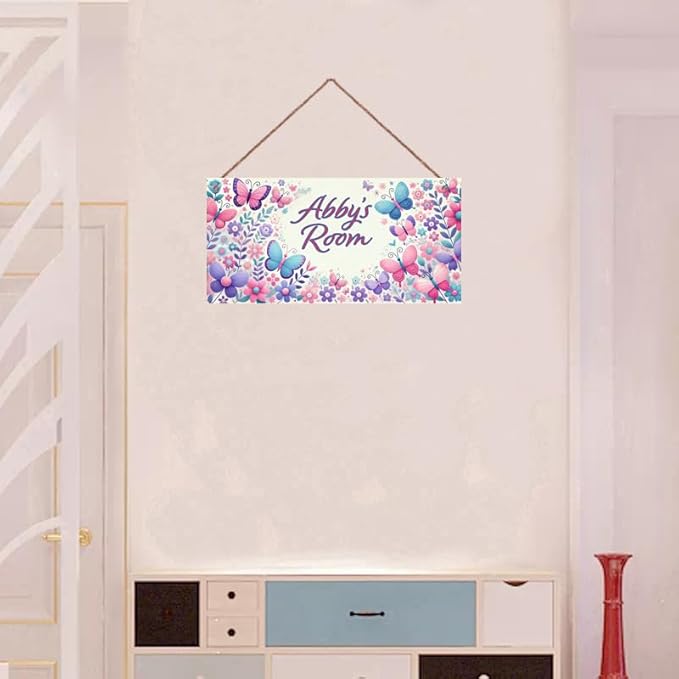 Personalized Name Sign Flowers Wall Art Decor For Girls Bedroom Nursery Room Door Wood Plaque Hanging Wall Art Decor For Kids Room