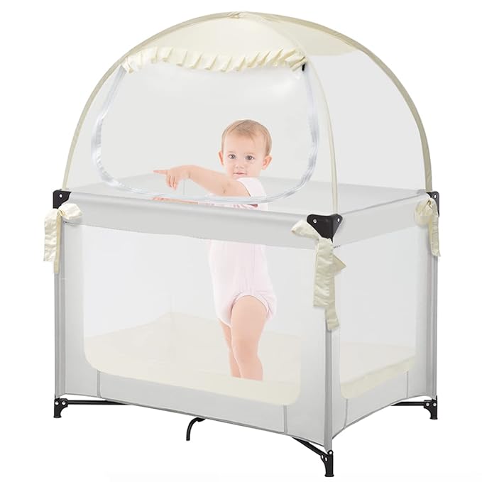Pop Up Pack N Play Tent, Baby Net to Keep Toddler in, Mini Crib Canopy for Pack and Play, See Through, Breathable & Portable