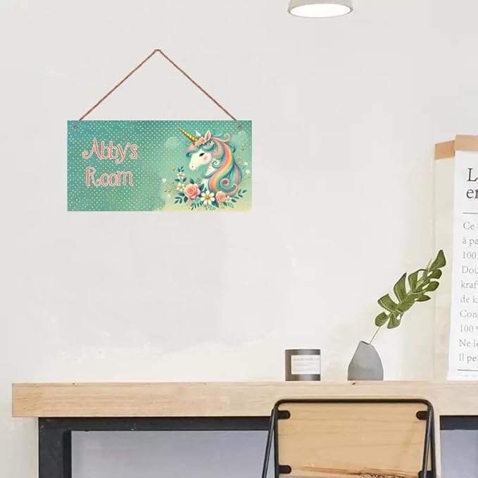 Personalized Sign Multicolour Unicorn Decor For Girls Room and Baby Nursery Kids Bedroom Custom Name Wood Plaque Hanging Plate Wall Art Decor