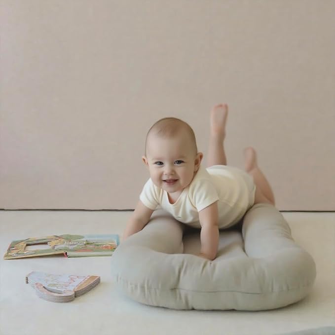 Baby Lounger for Newborn - Snuggle Cozy Me Lounger | Breathable Soft Cotton, 0-24 Months Portable Playtime Baby Nest, Newborn Baby Essentials Gifts - Grey (1 Lounger + 1 Cover)