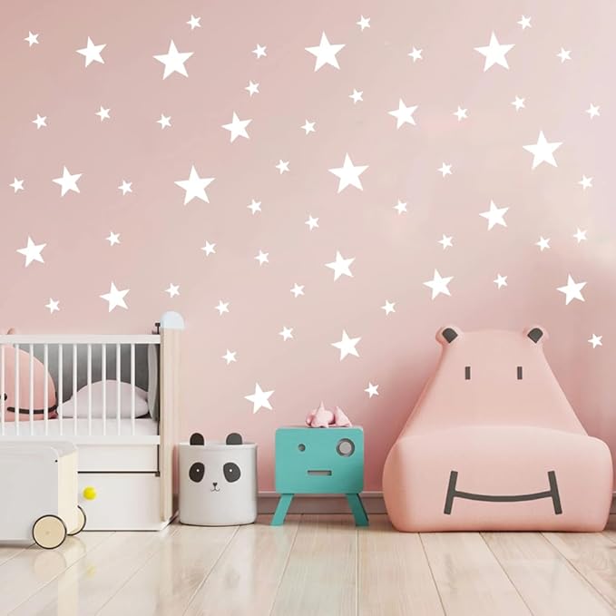 155 Pcs White Star Wall Decals – Peel and Stick, Removable Vinyl Stickers for Kids Rooms, Nurseries & Home Decor (Matte White, 1-4 Inch Stars)