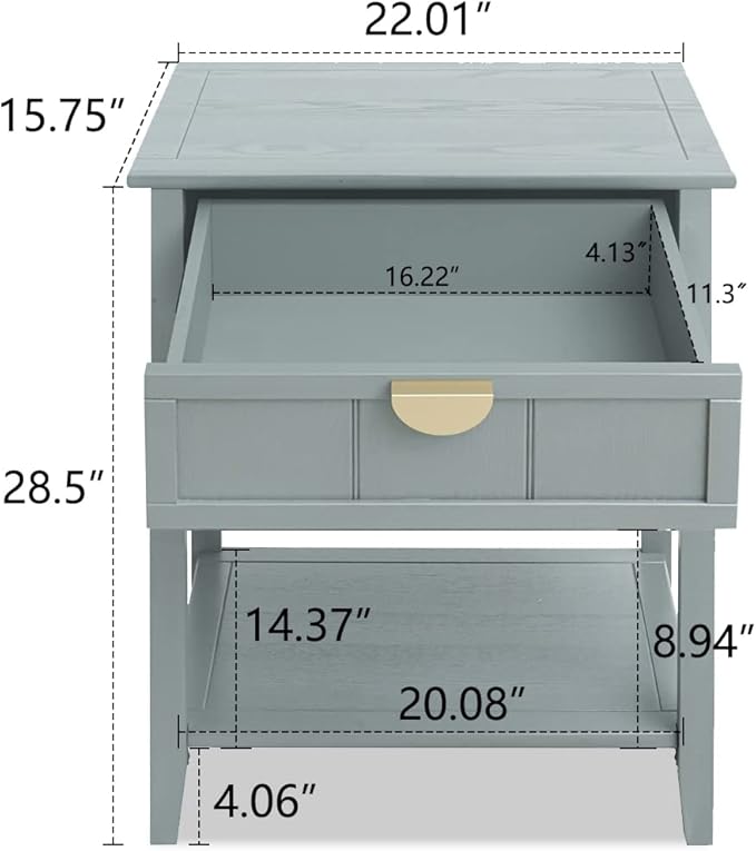 PElHONGET Nightstand with 2 Drawers, End Table Mid Century Modern Side Table with Shelf Storage, Bed Night Stand with Metal Handles Wood Accent Table for Bedroom, Living Room(Olive Green)