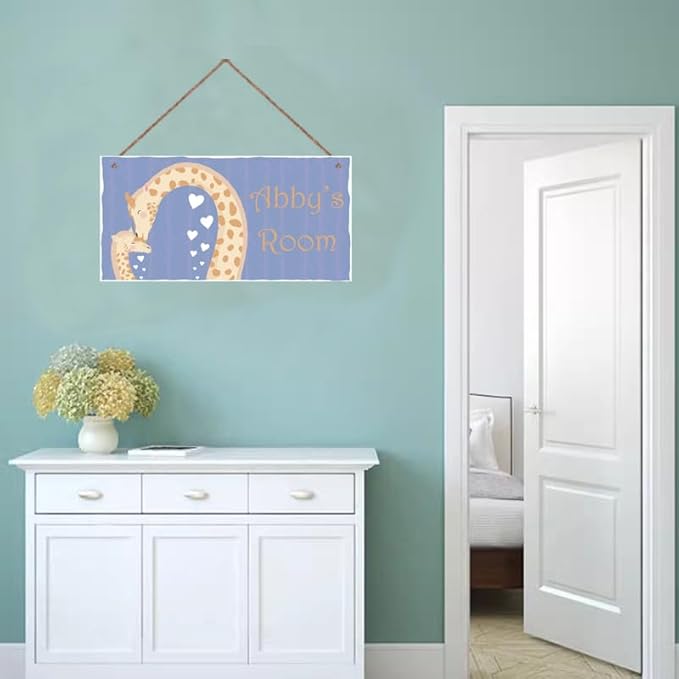 Personalized Sign Lovely Giraffe Sign For Kids Room Custom Name Door Wall Decor Floral Nursery Cartoon Heart Art Plate For Boys Room Girls Bedroom Little Man Cave