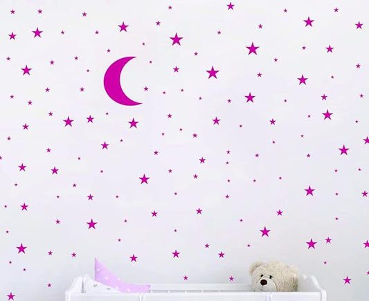 Moon and Stars Wall Decal Vinyl Sticker for Kids Boy Girls Baby Room Decoration Good Night Nursery Wall Decor Home House Bedroom Design YMX16 (Blush)