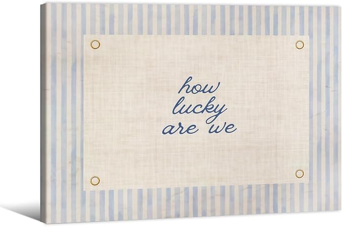 How Lucky Are We Quote Wall Art Navy Blue Positive Affirmations Poster 12x16 inch Framed Trendy Minimalist Aesthetic Canvas Prints for Dorm Bedroom Wall Decor