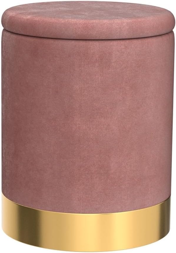 Mxfurhawa Velvet Storage Ottoman Multipurpose Footrest Stool with Metal Base Modern Round Vanity Stool Chair Ottoman Foot Stools Support 300 lbs Padded Seat for Living Room (Dusty Rose (Velvet))