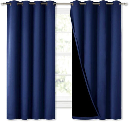 NICETOWN 100% Blackout Curtain Panels, Thermal Insulated Black Liner Curtains for Nursery Room, Noise Reducing and Cold Blocking Drapes for Windows (Royal Blue, Set of 2, 52-inch Wide by 63-inch Long)