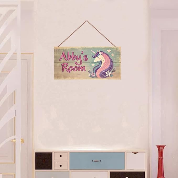 Personalized Sign Cute Unicorn Wall Decor Rainbow Decoration for Home Kitchen Bar Garage Vintage Retro Poster Plaque Decor for Kids Room Nursery Wall Decorations Stuff