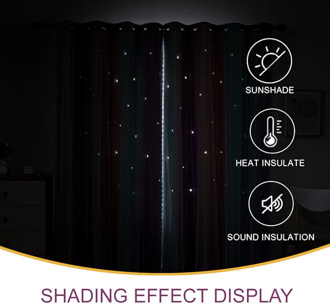 Star Girl and Kids Curtains for Bedroom Rainbow Ombre Double Layer Cute Shot Nursery Darkening Grommet Princess Room Décor 2 Panels Living Room Window Curtain (Pink Purple52W x 84L