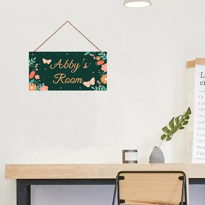 Personalized Cute Butterfly Sign Cartoon Flowers Wall Hanging Plaque Sign For Girls Room Door Décor For Nursery Boys Bedroom Home Art Decor For Kids Room