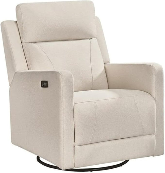 Pemberly Row Premium Fabric Glider Power Recliner Nursery Rocking Chair for Living Room, Kids Room, Rocker Swivel Recliner with USB Port in Cream