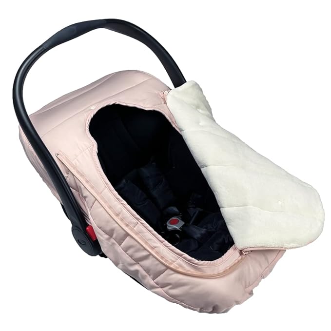 funlife 4 in 1 Universal Waterproof Anti-Wind Infant Car Seat Cover Integrated Ultra Soft Liner and Winter Carseat Bunting Bag Cover,Pink,0-12M