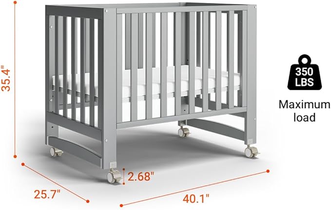 MAMAZING EvoNest Baby Crib, 6 in 1 Convertible Mini Crib with Wheels, 100% New Zealand Wood Growing Bed, 4 Adjustable Mattress Height, GREENGUARD Gold Certified, Grey