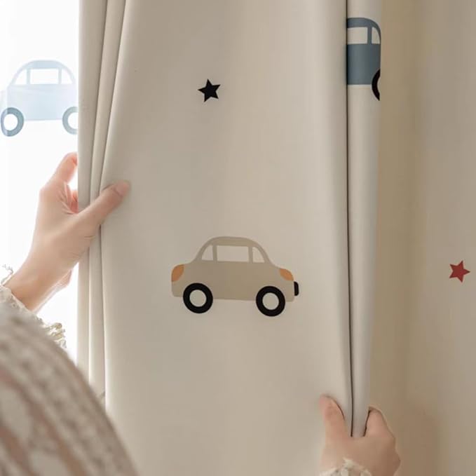 Cartoon Car Patterned Curtains for Boys Bedroom Printed Room Darkening Blackout Curtain Drapes for Nursery Grommet Car Curtains 1 Panel W39 x L63 Inch