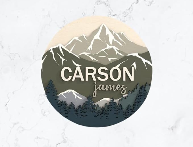 Personalised Baby Name – Space Themed Newborn Photo Prop – Snow Mountain Nursery Sign – 3D Name Announcement