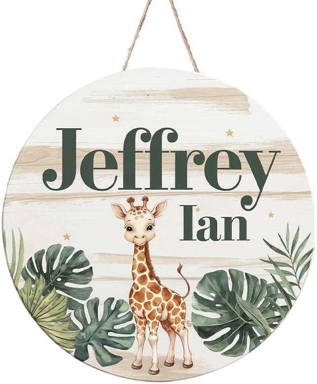Personalized Baby Name Signs for Nursery, Giraffe Sign for Baby Door Decor, Newborn Gifts for Boy, Boys Nursery Wall Bedroom Decorations, Mother's Day Gifts for New Mom Dad Gift