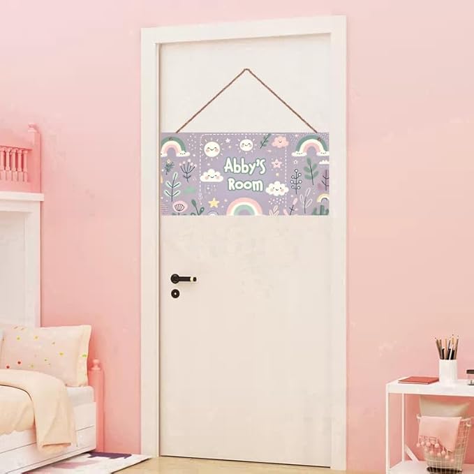 Personalized Name's Sweet Cloud Sky Room Door Sign Rainbow Decor For Nursery Kid's Children's Girls Bedroom Decor Wood Door Plaque Sign