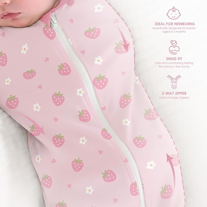 Baby Swaddle 0-2 Months, Cotton Arm-In Zipper Sleep Sack, Wearable Blankets Wrap for Newborn Infant Girls (Floral, Pack of 1)