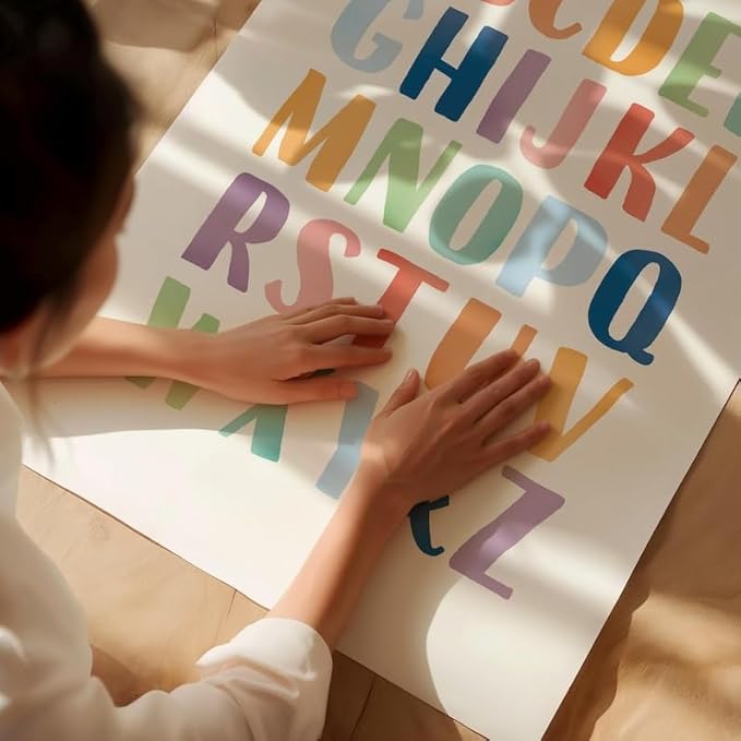 OZCONO Rainbow Alphabet and Numbers Poster for Kids, Educational Wall Art,Classroom Decor, Montessori Teaching, Toddler Learning (Unframed) (24x36)