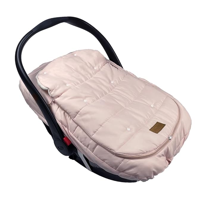 funlife 4 in 1 Universal Waterproof Anti-Wind Infant Car Seat Cover Integrated Ultra Soft Liner and Winter Carseat Bunting Bag Cover,Pink,0-12M