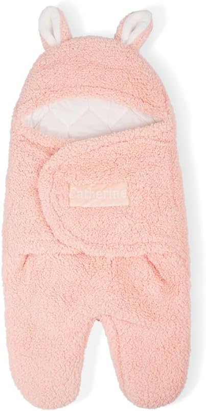Custom Baby Swaddle Blanket Embroidery Personalized Name Boys Girls Sleep Sack for Infant Cute Bunny Baby Essentials Gift for Newborn