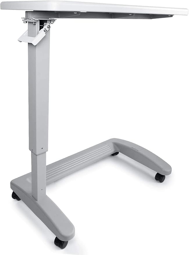 Vaunn Medical Adjustable Overbed Exam Bedside Table with Wheels (Hospital and Home Use), New Tabletop, Light Gray