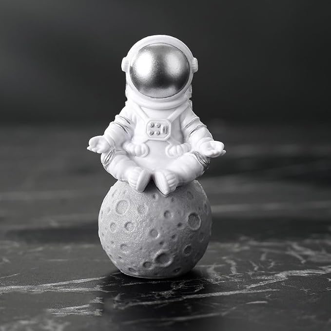 Silver White Astronaut Statues Set of 4, Spaceman Sculptures Figurines Space Theme Decor for Room Shelf Desk Cake Toppers