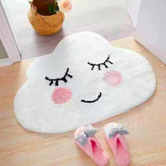 Playtime Cozy Cute Cloud Shaped Bedroom Bathroom Doorway Kitchen Floor Rug Carpet Water Absorption Non-Slip mat for Bath Room (White, 63x47cm)