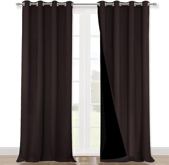 NICETOWN 100% Blackout Curtains for Windows, Pack of 2, Brown, 52 inches W x 120 inches L, Super Heavy-Duty Black Lined Total Darkness Drapes for Bedroom, Privacy Assured Window Treatment for Patio