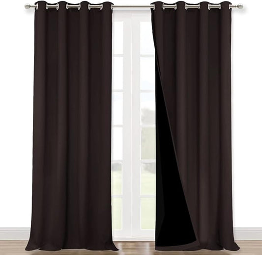NICETOWN 100% Blackout Blinds, Set of 2, 46" x 96", Brown, Laundry Room Decor Window Treatment Curtains for Large Patio Sliding Door, Thermal Insulated Curtains for Bedroom