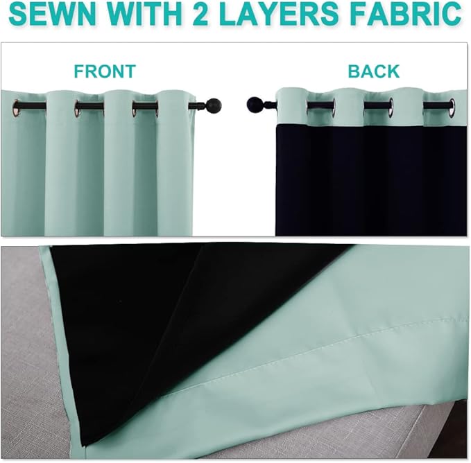 NICETOWN Aqua Blue 100% Blackout Curtain Set, Thermal Insulated & Energy Efficiency Window Draperies for Guest Room, Full Shading Panels for Shift Worker and Light Sleepers, 52W x 102L, 2 PCs