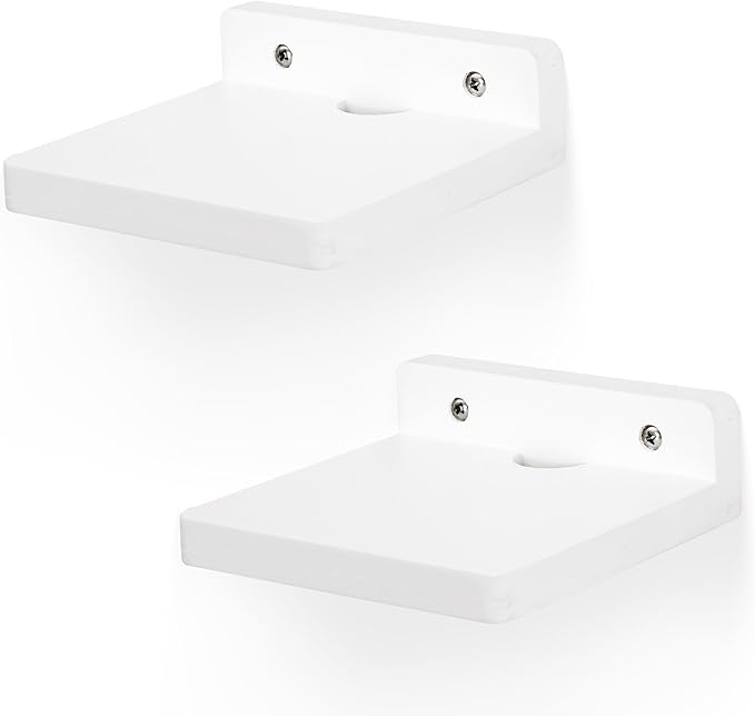 Small Floating Shelf for Wall,5 Inch Wooden Wall Shelf Set of 2,Mini Speaker, Baby Monitor,Cameras，Figurines Display Stand, for Bedroom, Gaming Room, Living Room, Bathroom, Office(White)