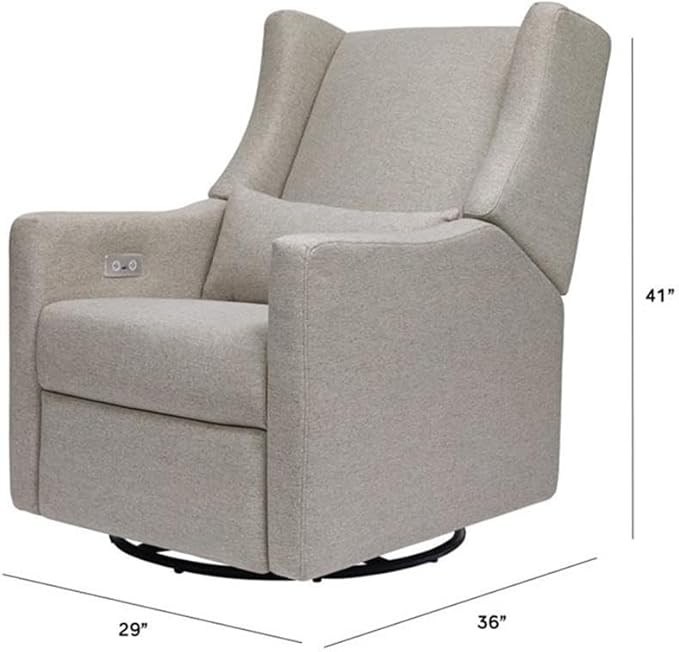 Babyletto Kiwi Electronic Power Recliner and Swivel Glider with USB Port in Performance Grey Eco-Weave, Water Repellent & Stain Resistant, Greenguard Gold and CertiPUR-US Certified
