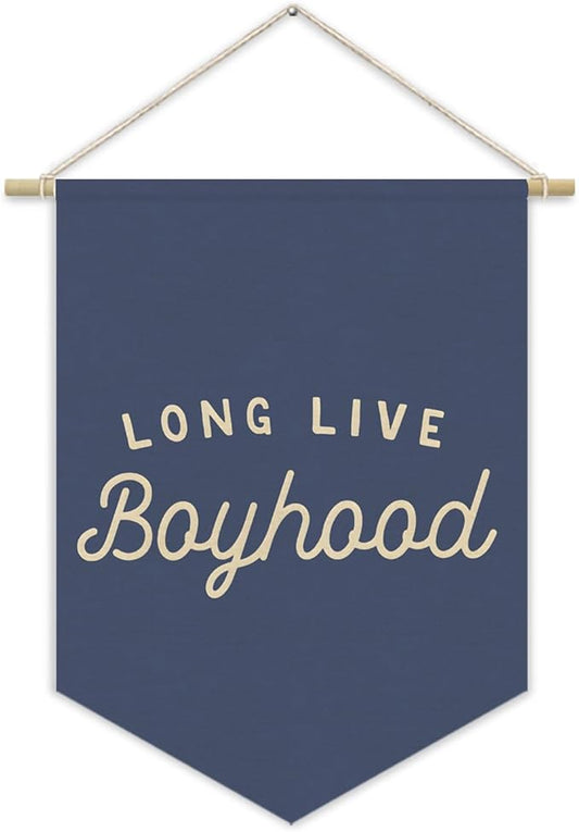 Navy Blue Boy Room Decor,Long Live Boyhood Canvas Banner Nursery Playroom Wall Decor for Boys Bedroom Toddler Decorations Teen Boy Room Decor,Playroom Decor Wall Hanging Flag 15x11 Inch