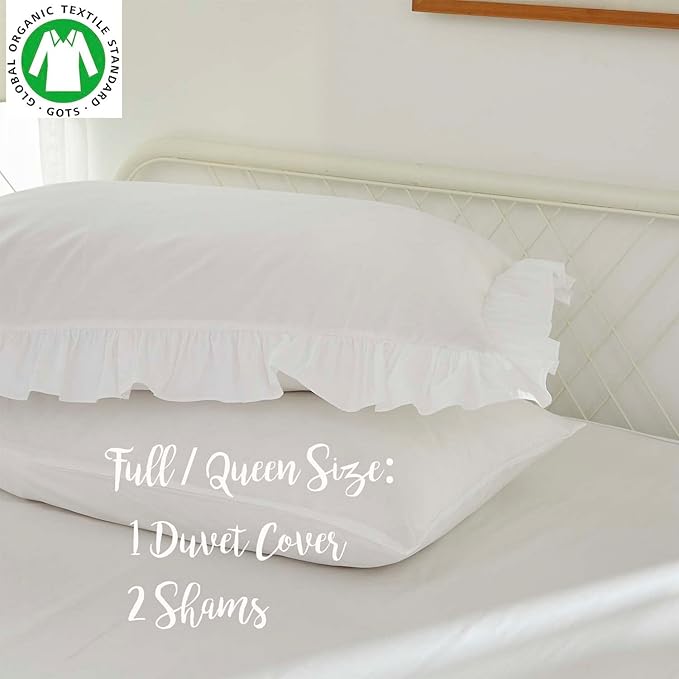 Brandream Kid's Duvet Cover Twin/Twin XL Size,100% Organic Cotton 2pcs Girl Bedding Duvet Cover Set, Ruffled Fringe Solid Color Soft Breathable with Zipper Closure & Corner Ties(White)