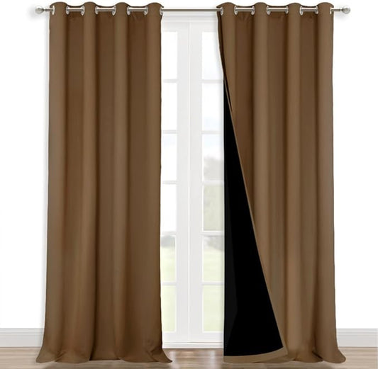 NICETOWN Full Shading Curtains for Windows, Gold Brown, Pack of 2, 52 inches W x 95 inches L, Super Heavy-Duty Black Lined Blackout Curtains for Bedroom, Privacy Assured Window Treatment