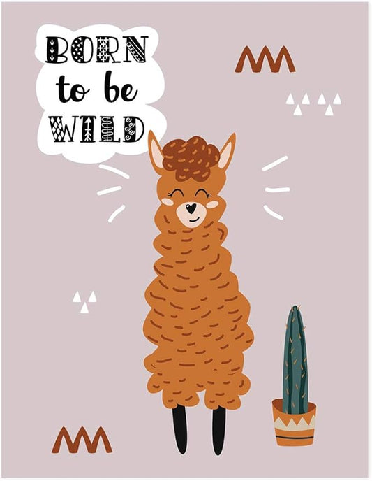 Andaz Press Nursery Kids Room Scandinavian Hello Llama Wall Art Decor Poster Prints, 8.5 x 11-inch, Scandinavian Born To Be Wild Llama Graphic, 1-Pack, Unframed