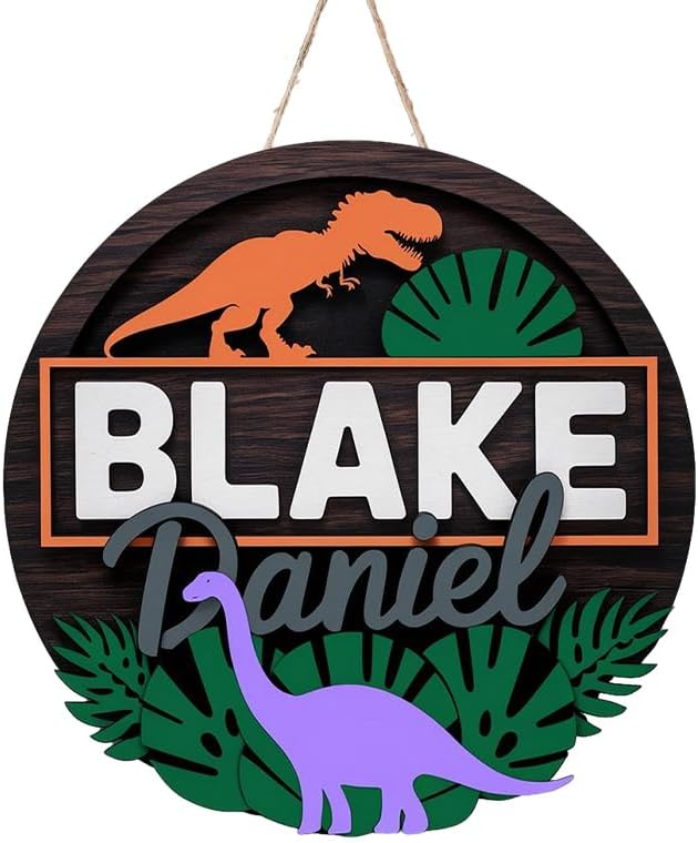 Personalized Baby Name Signs for Nursery, Dinosaur Sign for Baby Door Decor, Newborn Gifts for Boy, Boys Nursery Wall Bedroom Decorations, Mother's Day Gifts for New Mom Dad Gift