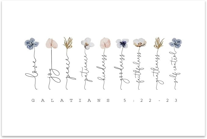 Galatians 5 22-23 Wall Art Fruit of the Spirit Picture Floral Scripture Wall Art Minimalist Flower Posters Bible Verse Quotes Plant Floral Pictures Modern Flower Poster for Living Room 16x24in