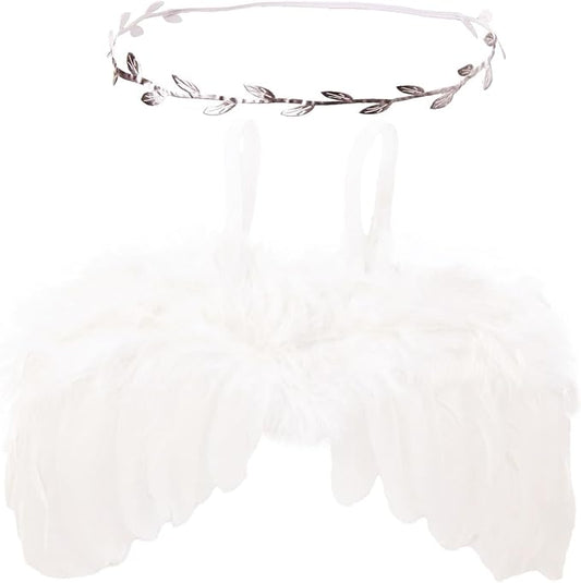 Nishine 2 PACK White Newborn Fuzzy Feather Angel Wings + Headband Set for Baby Cosplay Girls Costume Photography
