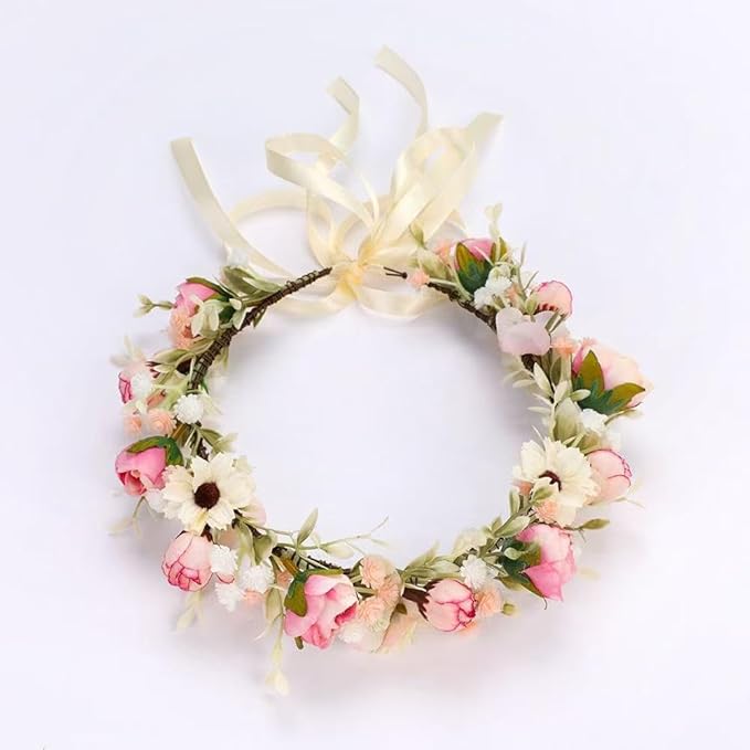 Floral Fall Camellia Flower Crown Rose Headpiece Wedding Bridal Flower Girl Halo Maternity Photo Props FL-03